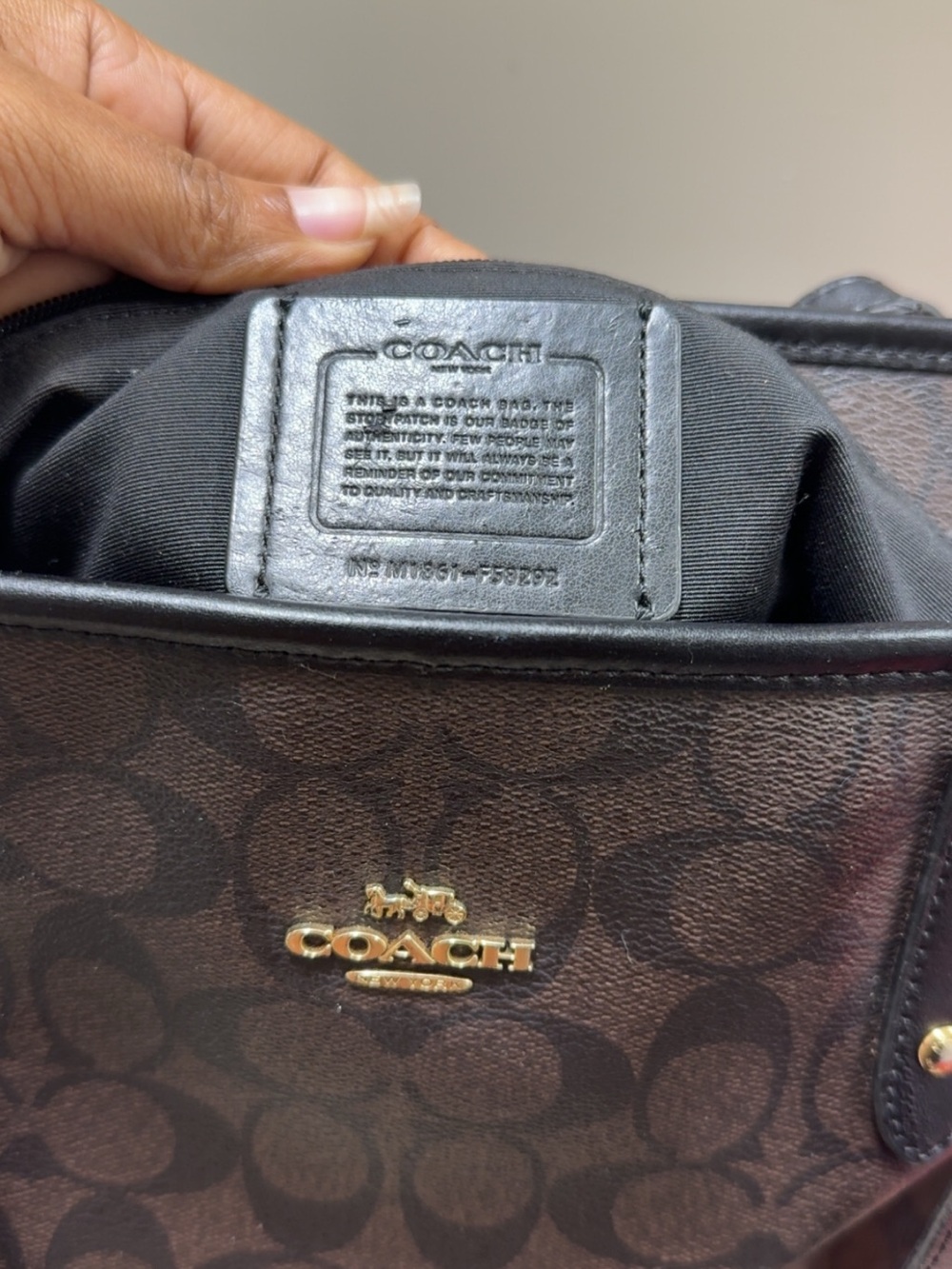 Coach Brown Signature Canvas Shoulder Bag with Gold Hardware